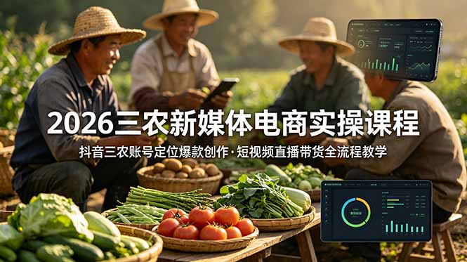 2026三农新媒体电商实操课程：抖音三农账号定位爆款创作，短视频直播带货全流程教学-止水留痕