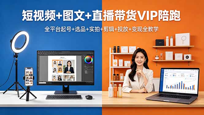 短视频+图文+直播带货VIP陪跑，全平台起号+选品+实拍+剪辑+投放+变现全教学-止水留痕